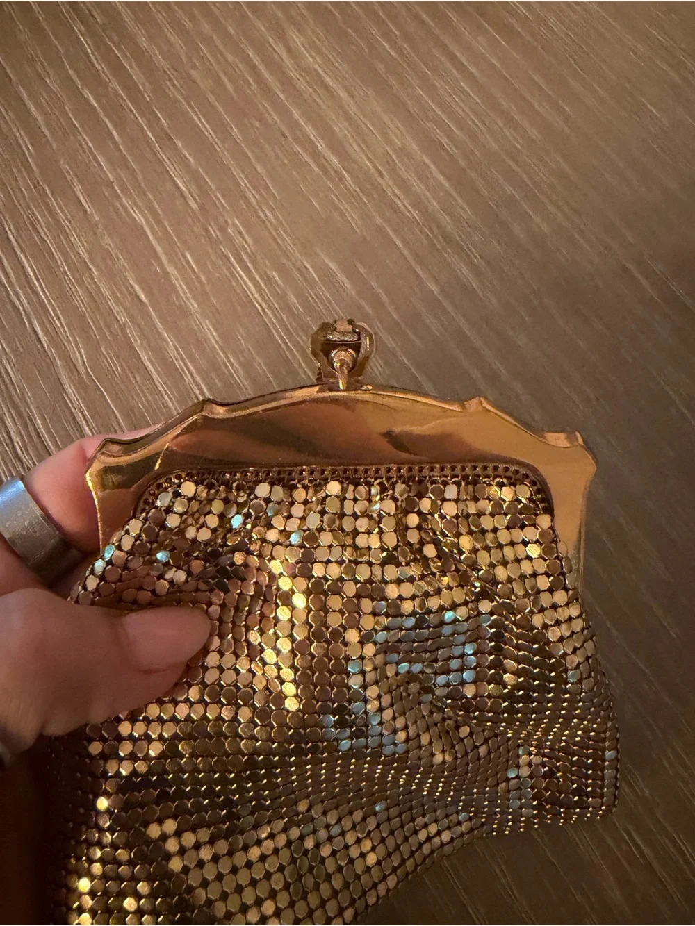 Whiting & Davis Gold Mesh Wristlet Clutch